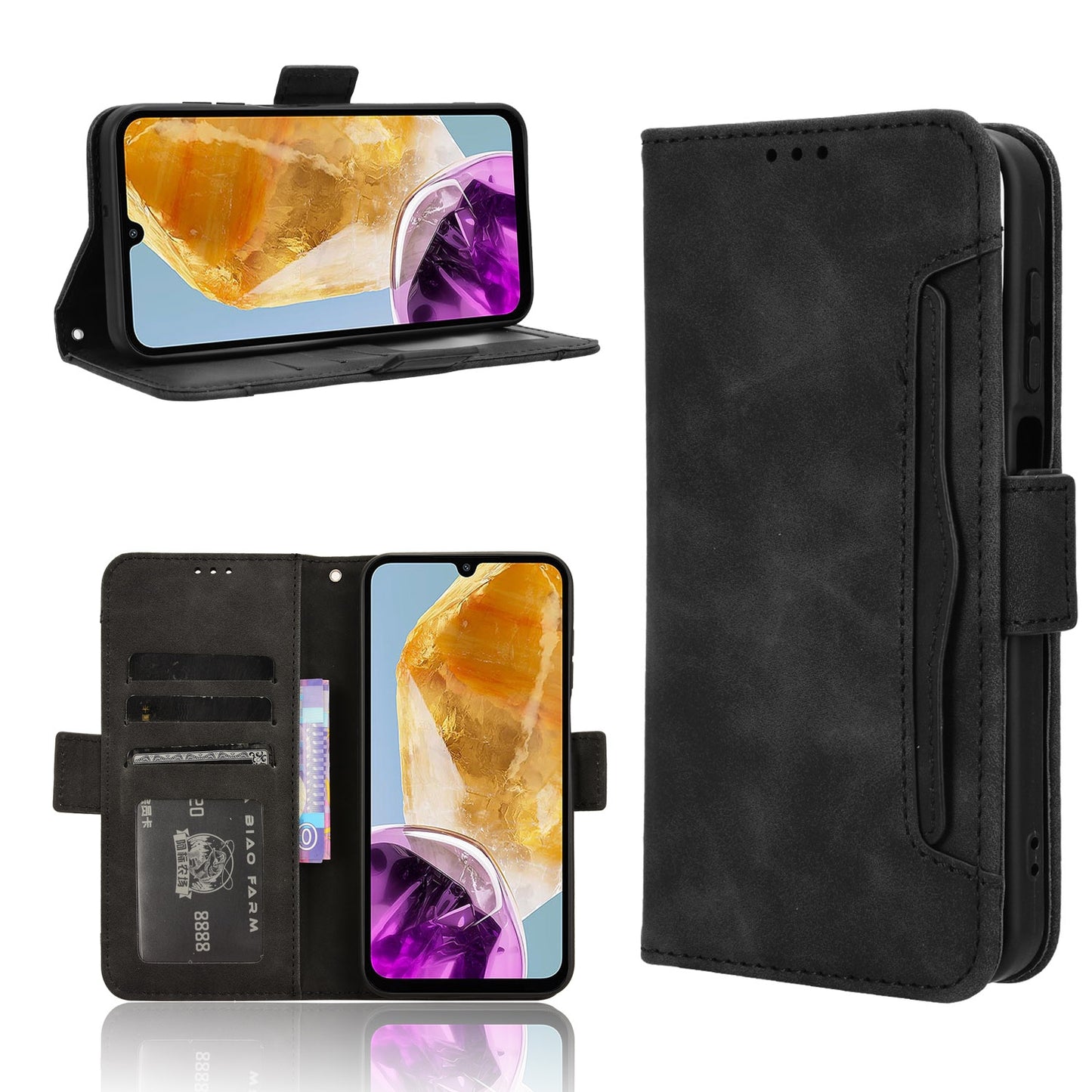 Samsung Galaxy F15 Skin Feel PU Leather Wallet Phone Case with Card Slots, Cash Pocket, Magnetic Closure, Built-In Stand, Full Protection TPU Cover