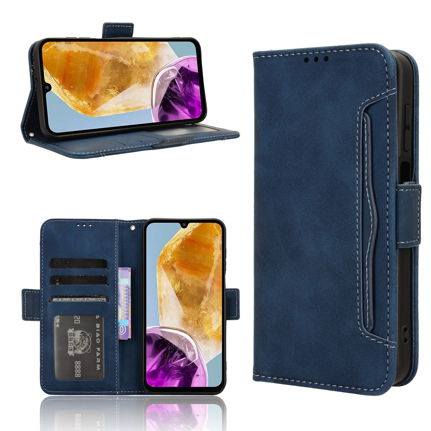 Samsung Galaxy F15 Skin Feel PU Leather Wallet Phone Case with Card Slots, Cash Pocket, Magnetic Closure, Built-In Stand, Full Protection TPU Cover