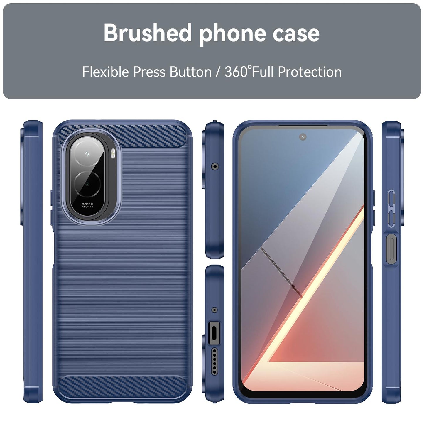 Xiaomi Poco M7 Plus 5G Carbon Fiber Brushed Texture TPU Protective Phone Case Shockproof Slim Cover