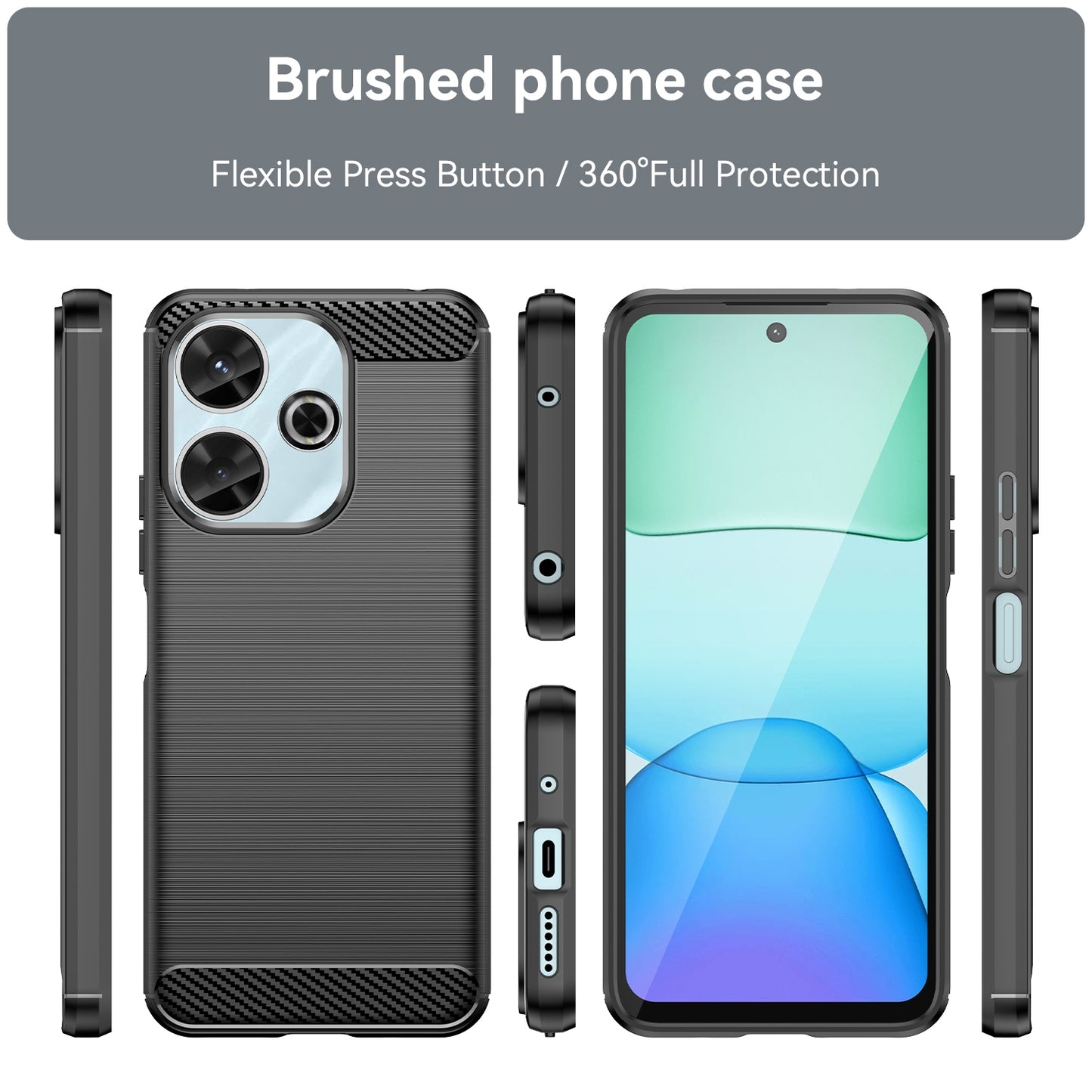 Xiaomi Poco M6 4G Carbon Fiber Brushed Texture TPU Protective Phone Case Shockproof Slim Cover