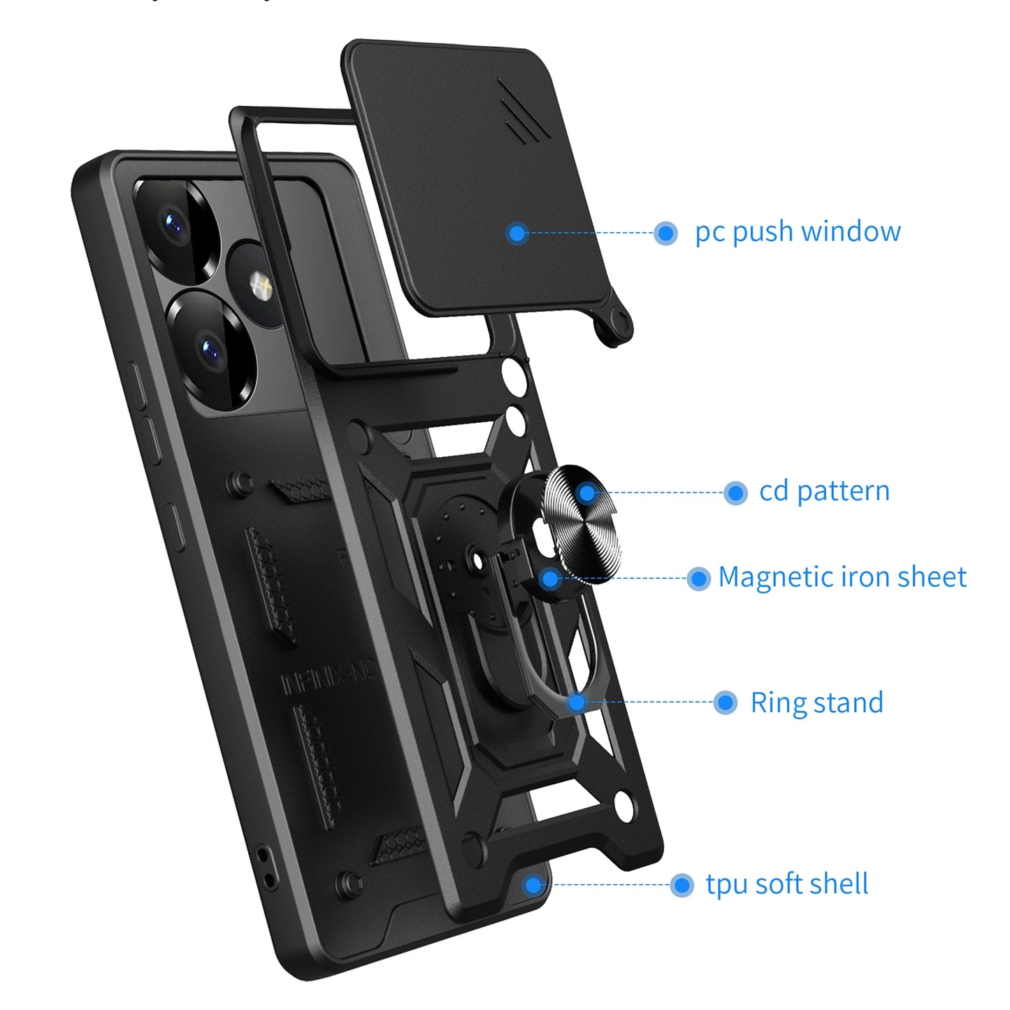 Xiaomi Poco F6 Sliding Camera Cover Magnetic Ring Stand Shockproof TPU + PC Protective Phone Case