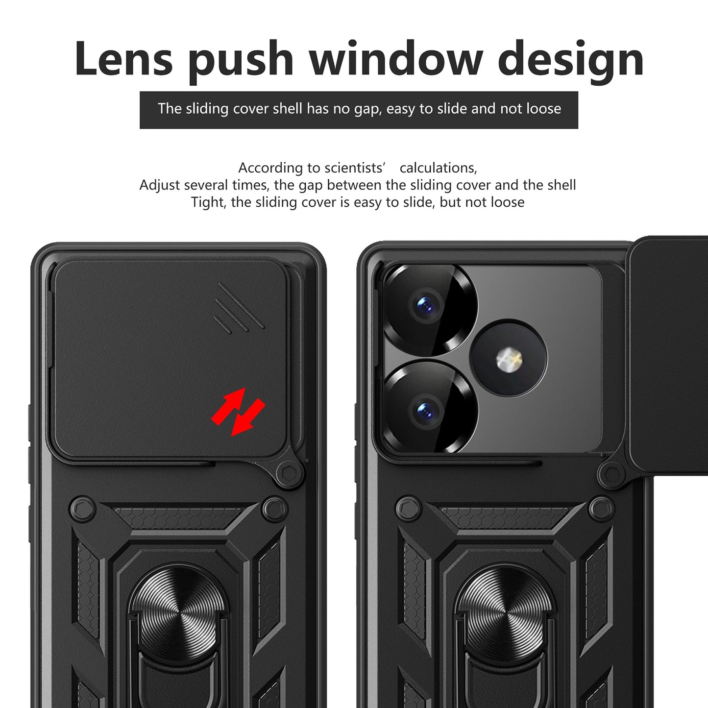 Xiaomi Poco F6 Sliding Camera Cover Magnetic Ring Stand Shockproof TPU + PC Protective Phone Case