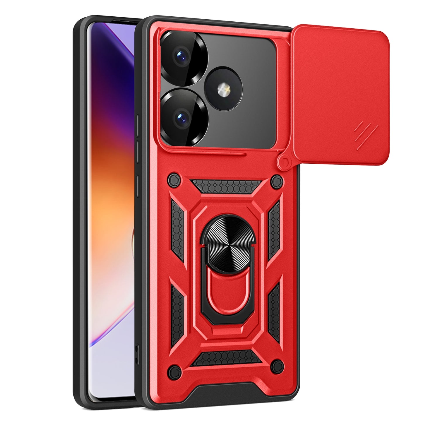 Xiaomi Poco F6 Sliding Camera Cover Magnetic Ring Stand Shockproof TPU + PC Protective Phone Case