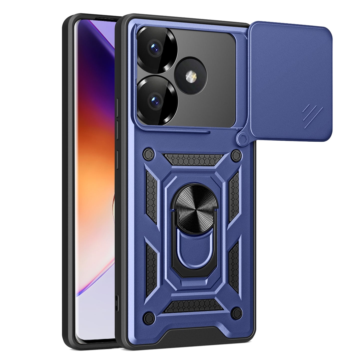 Xiaomi Poco F6 Sliding Camera Cover Magnetic Ring Stand Shockproof TPU + PC Protective Phone Case