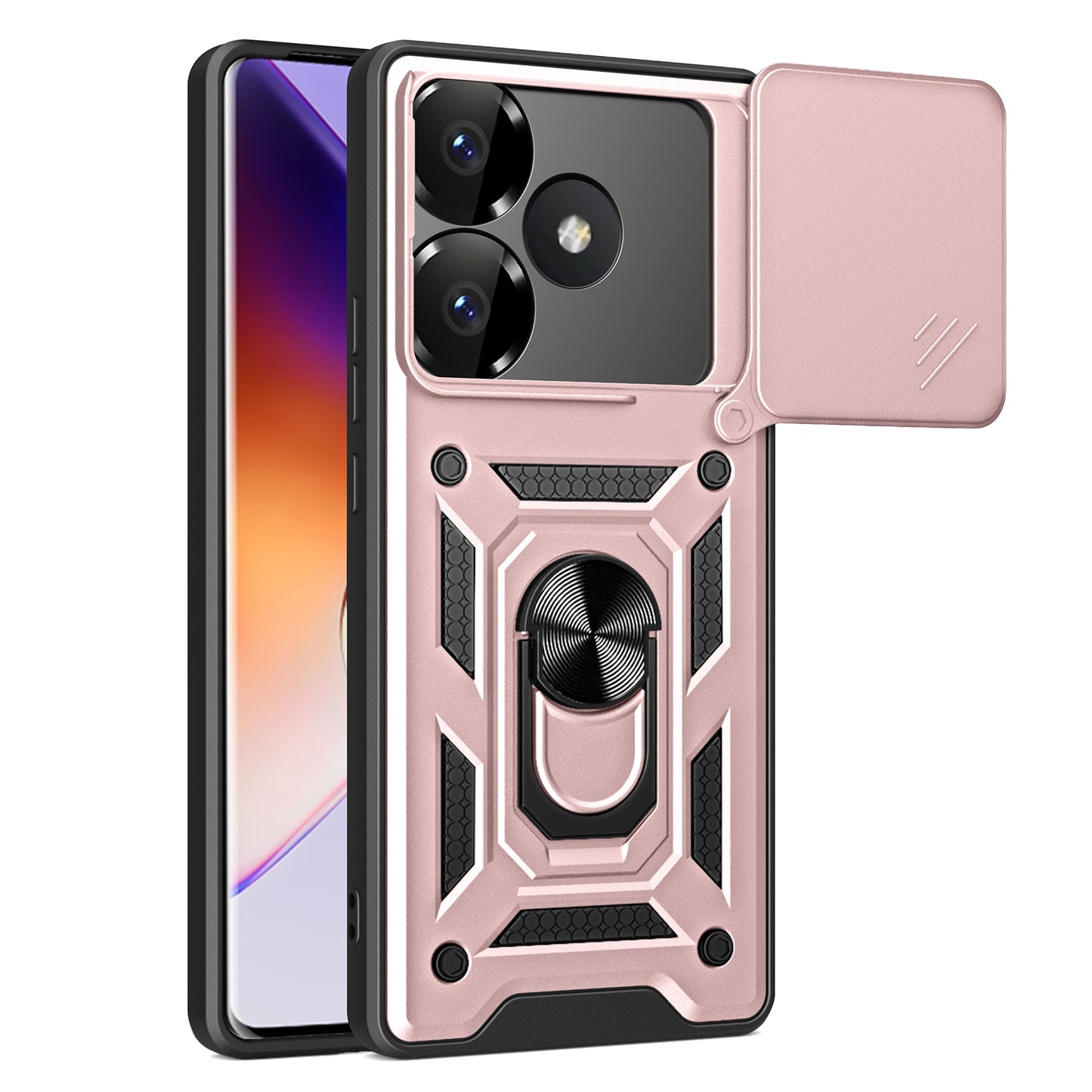 Xiaomi Poco F6 Sliding Camera Cover Magnetic Ring Stand Shockproof TPU + PC Protective Phone Case