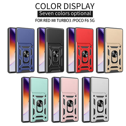 Xiaomi Poco F6 Sliding Camera Cover Magnetic Ring Stand Shockproof TPU + PC Protective Phone Case