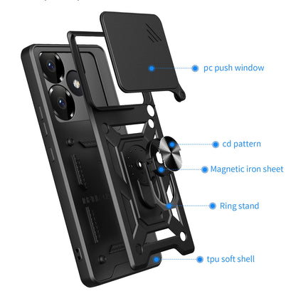 Xiaomi Poco F6 Sliding Camera Cover Magnetic Ring Stand Shockproof TPU + PC Protective Phone Case