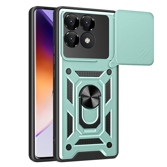 Xiaomi Poco F6 Pro Sliding Camera Cover Magnetic Ring Stand Shockproof TPU + PC Protective Phone Case