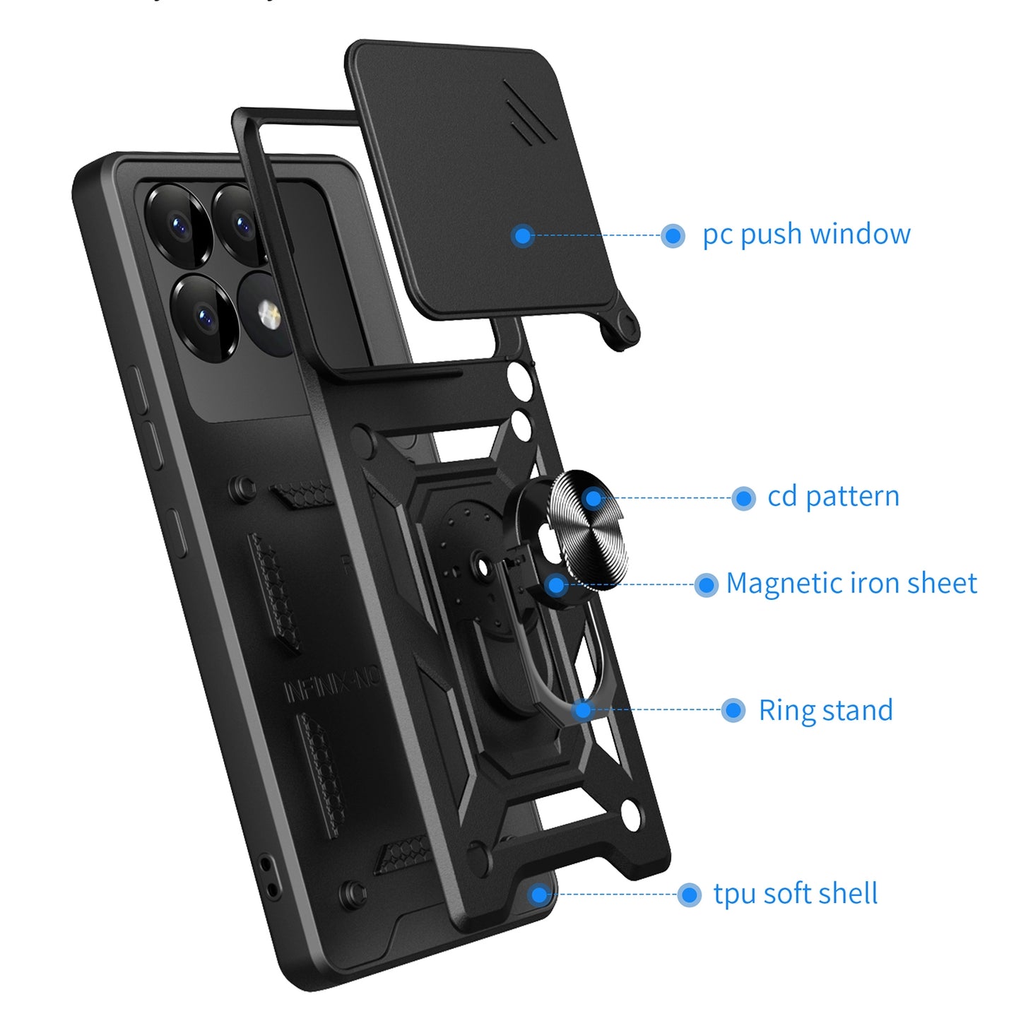 Xiaomi Poco F6 Pro Sliding Camera Cover Magnetic Ring Stand Shockproof TPU + PC Protective Phone Case