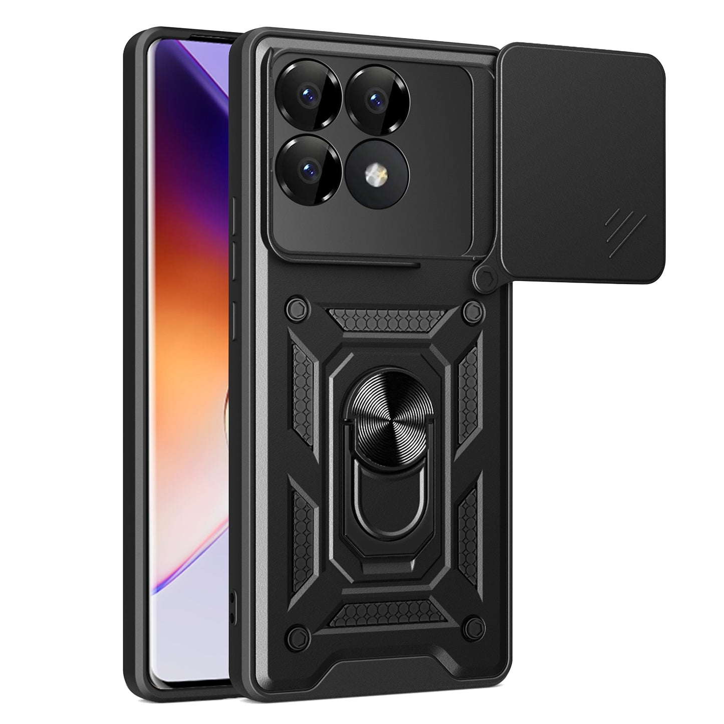 Xiaomi Poco F6 Pro Sliding Camera Cover Magnetic Ring Stand Shockproof TPU + PC Protective Phone Case