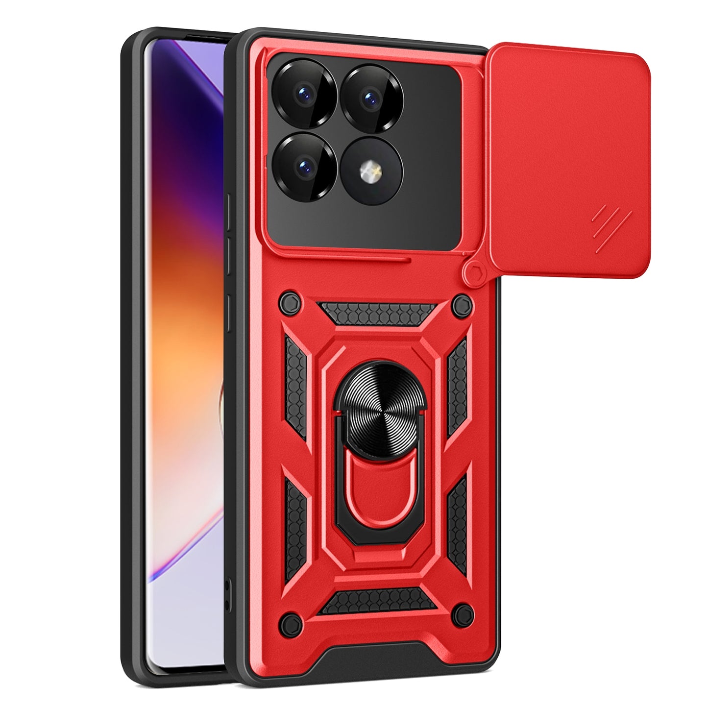 Xiaomi Poco F6 Pro Sliding Camera Cover Magnetic Ring Stand Shockproof TPU + PC Protective Phone Case