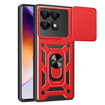 Xiaomi Poco F6 Pro Sliding Camera Cover Magnetic Ring Stand Shockproof TPU + PC Protective Phone Case