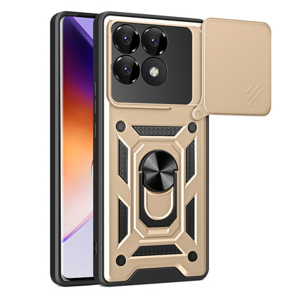 Xiaomi Poco F6 Pro Sliding Camera Cover Magnetic Ring Stand Shockproof TPU + PC Protective Phone Case