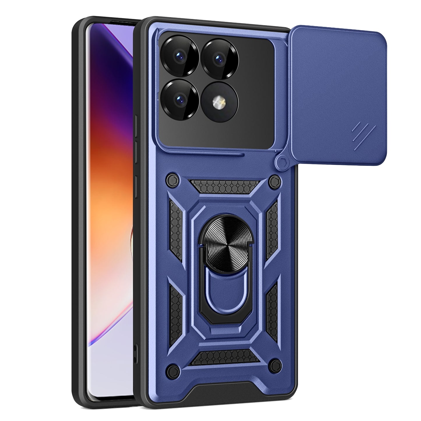 Xiaomi Poco F6 Pro Sliding Camera Cover Magnetic Ring Stand Shockproof TPU + PC Protective Phone Case