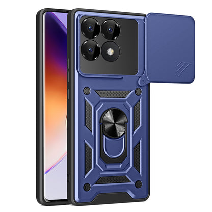 Xiaomi Poco F6 Pro Sliding Camera Cover Magnetic Ring Stand Shockproof TPU + PC Protective Phone Case