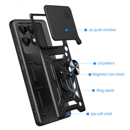 Xiaomi Poco F6 Pro Sliding Camera Cover Magnetic Ring Stand Shockproof TPU + PC Protective Phone Case