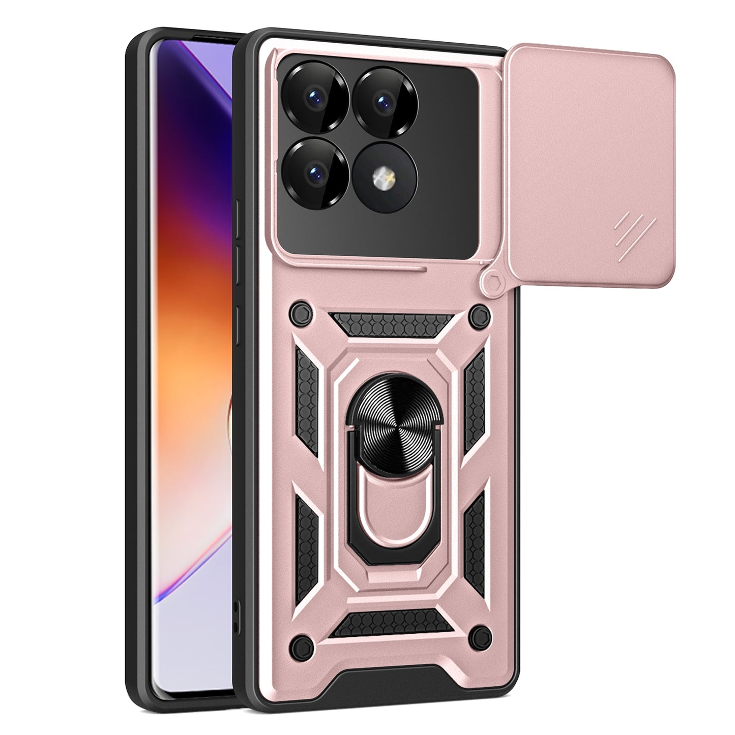 Xiaomi Poco F6 Pro Sliding Camera Cover Magnetic Ring Stand Shockproof TPU + PC Protective Phone Case