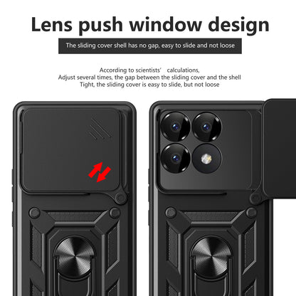 Xiaomi Poco F6 Pro Sliding Camera Cover Magnetic Ring Stand Shockproof TPU + PC Protective Phone Case