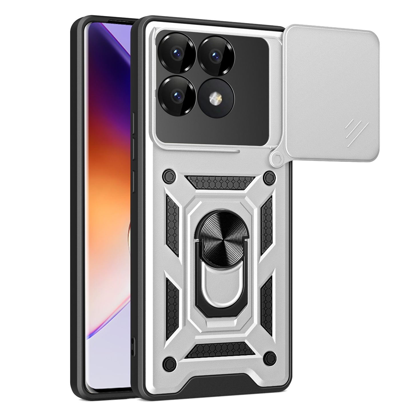 Xiaomi Poco F6 Pro Sliding Camera Cover Magnetic Ring Stand Shockproof TPU + PC Protective Phone Case