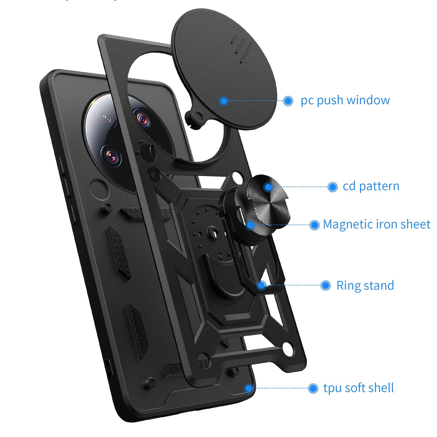 Xiaomi 13 Ultra Sliding Camera Cover Magnetic Ring Stand Shockproof TPU + PC Protective Phone Case