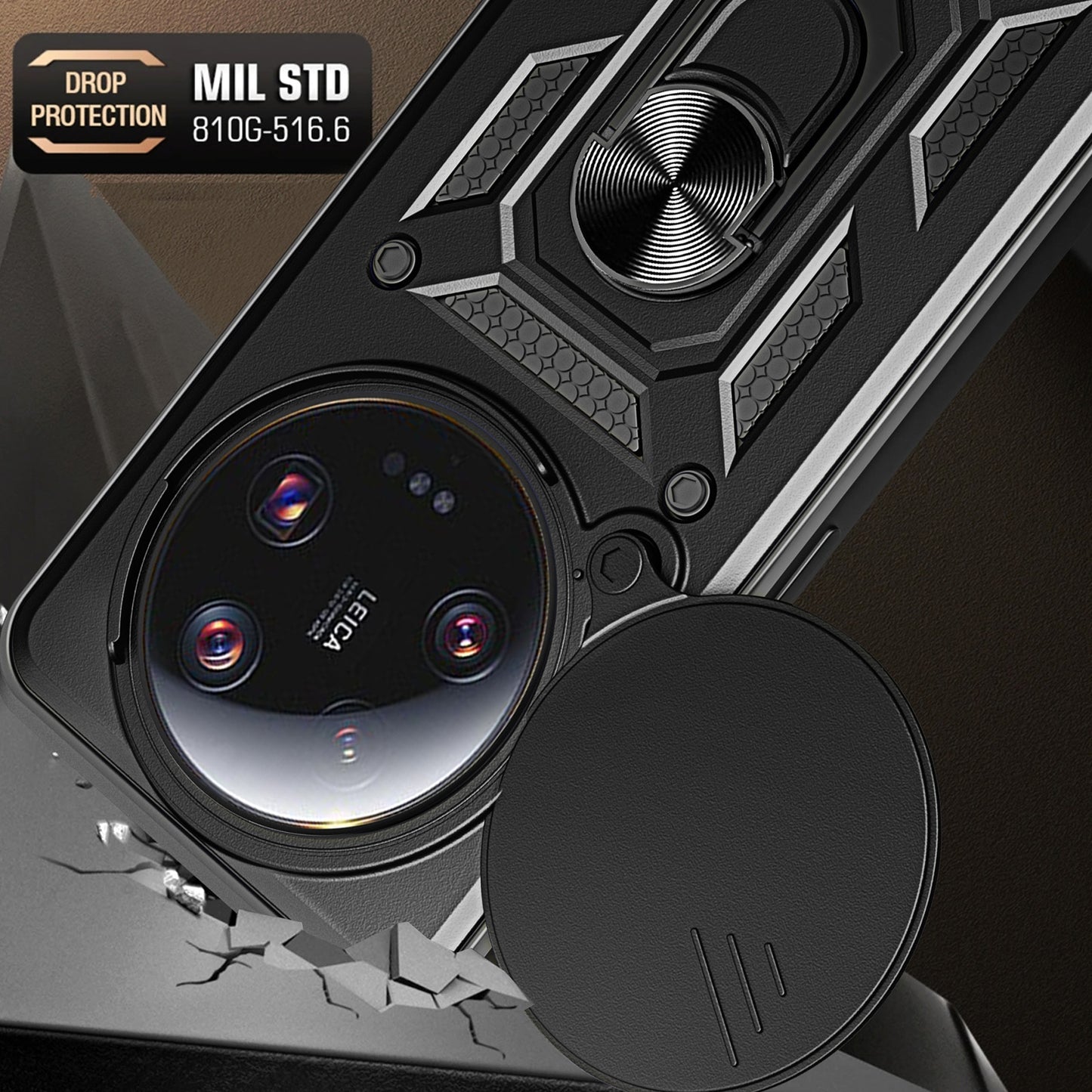 Xiaomi 13 Ultra Sliding Camera Cover Magnetic Ring Stand Shockproof TPU + PC Protective Phone Case