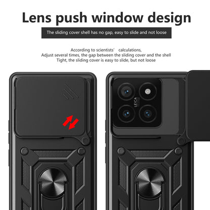 Xiaomi 14T 5G Sliding Camera Cover Magnetic Ring Stand Shockproof TPU + PC Protective Phone Case