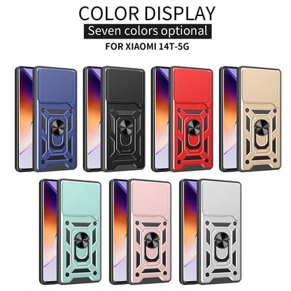 Xiaomi 14T 5G Sliding Camera Cover Magnetic Ring Stand Shockproof TPU + PC Protective Phone Case