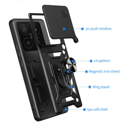 Xiaomi 14T 5G Sliding Camera Cover Magnetic Ring Stand Shockproof TPU + PC Protective Phone Case