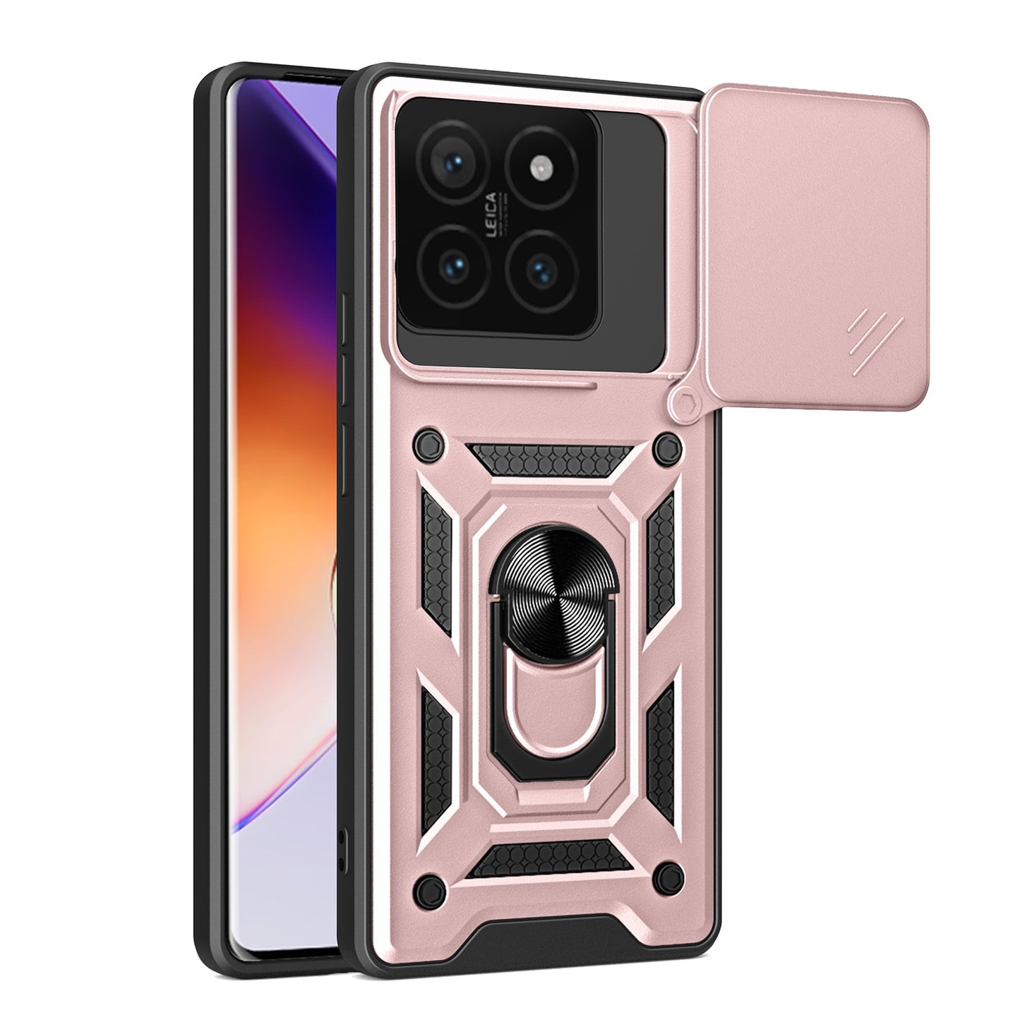 Xiaomi 14T 5G Sliding Camera Cover Magnetic Ring Stand Shockproof TPU + PC Protective Phone Case