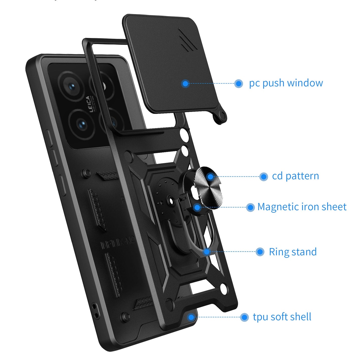 Xiaomi 14T 5G Sliding Camera Cover Magnetic Ring Stand Shockproof TPU + PC Protective Phone Case