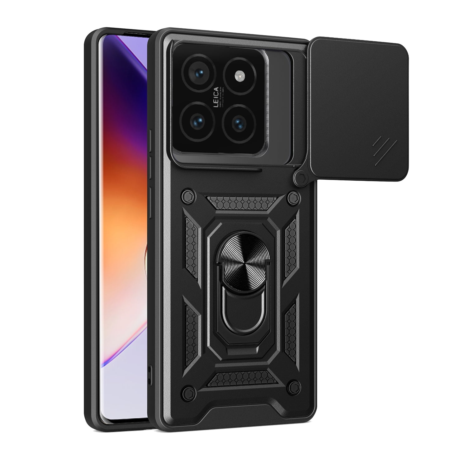 Xiaomi 14T Pro 5G Sliding Camera Cover Magnetic Ring Stand Shockproof TPU + PC Protective Phone Case