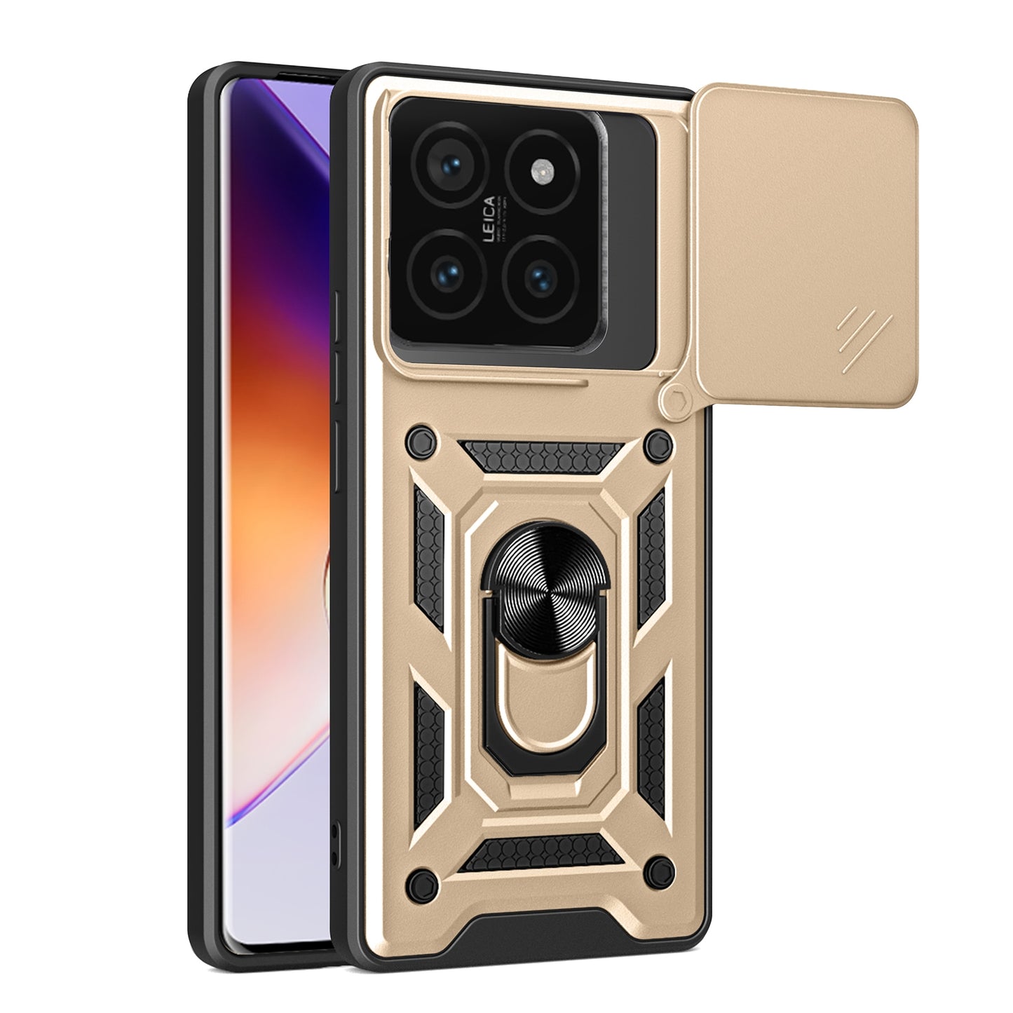 Xiaomi 14T Pro 5G Sliding Camera Cover Magnetic Ring Stand Shockproof TPU + PC Protective Phone Case