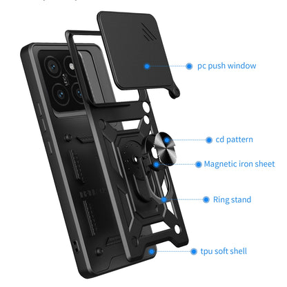 Xiaomi 14T Pro 5G Sliding Camera Cover Magnetic Ring Stand Shockproof TPU + PC Protective Phone Case