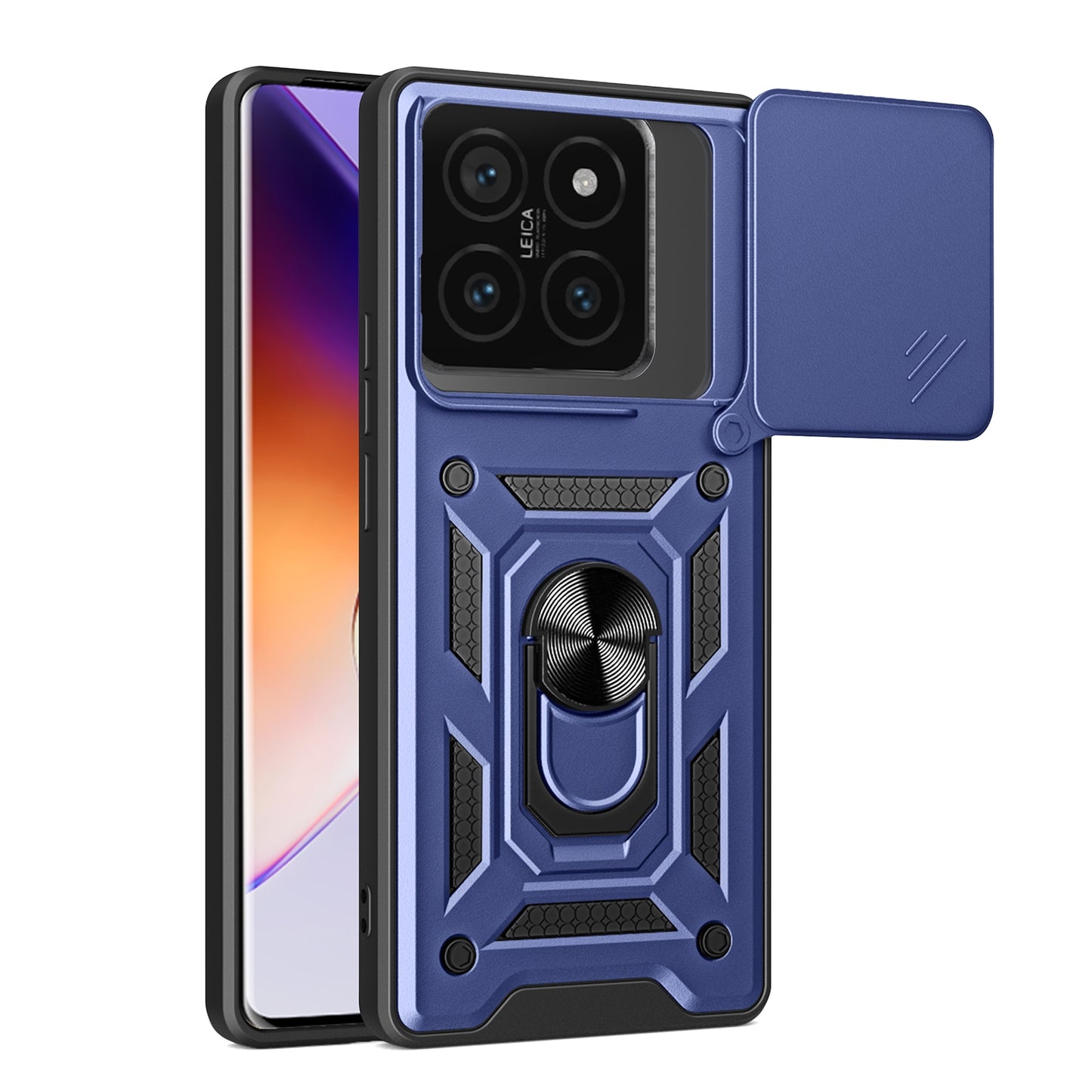 Xiaomi 14T Pro 5G Sliding Camera Cover Magnetic Ring Stand Shockproof TPU + PC Protective Phone Case