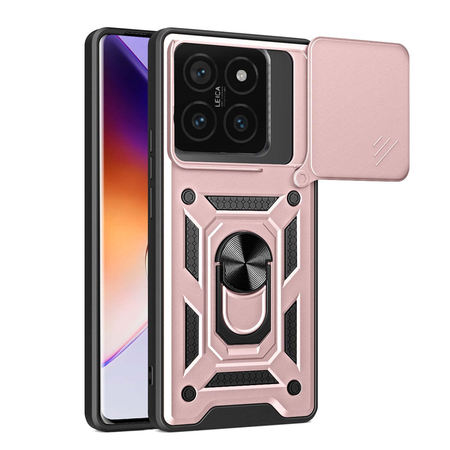 Xiaomi 14T Pro 5G Sliding Camera Cover Magnetic Ring Stand Shockproof TPU + PC Protective Phone Case