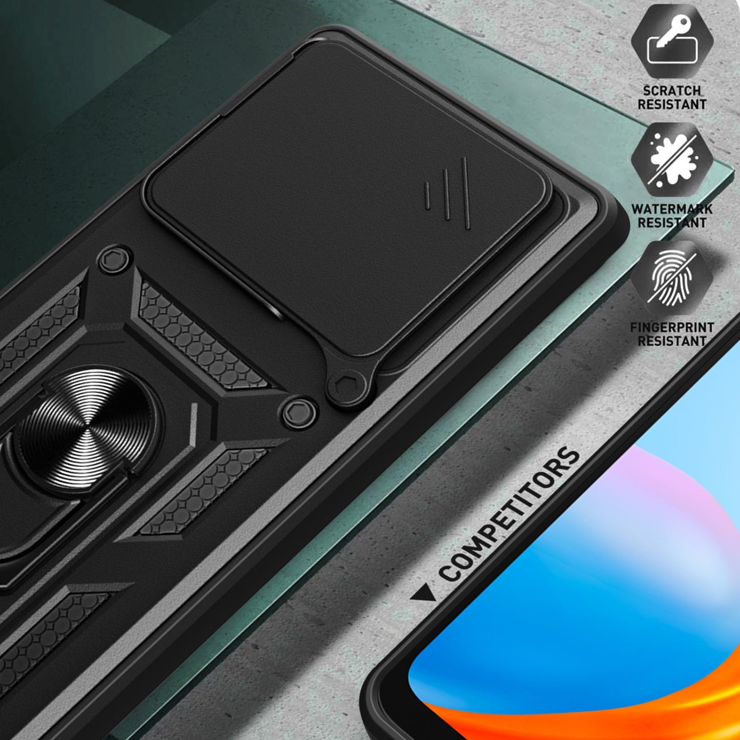 Xiaomi 14T Pro 5G Sliding Camera Cover Magnetic Ring Stand Shockproof TPU + PC Protective Phone Case