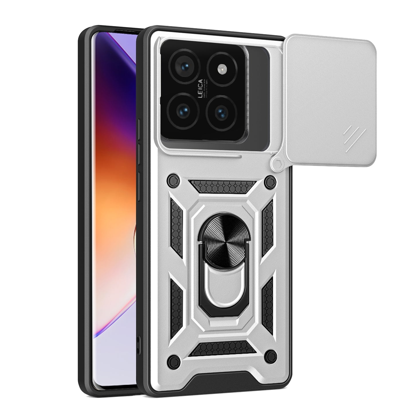 Xiaomi 14T Pro 5G Sliding Camera Cover Magnetic Ring Stand Shockproof TPU + PC Protective Phone Case