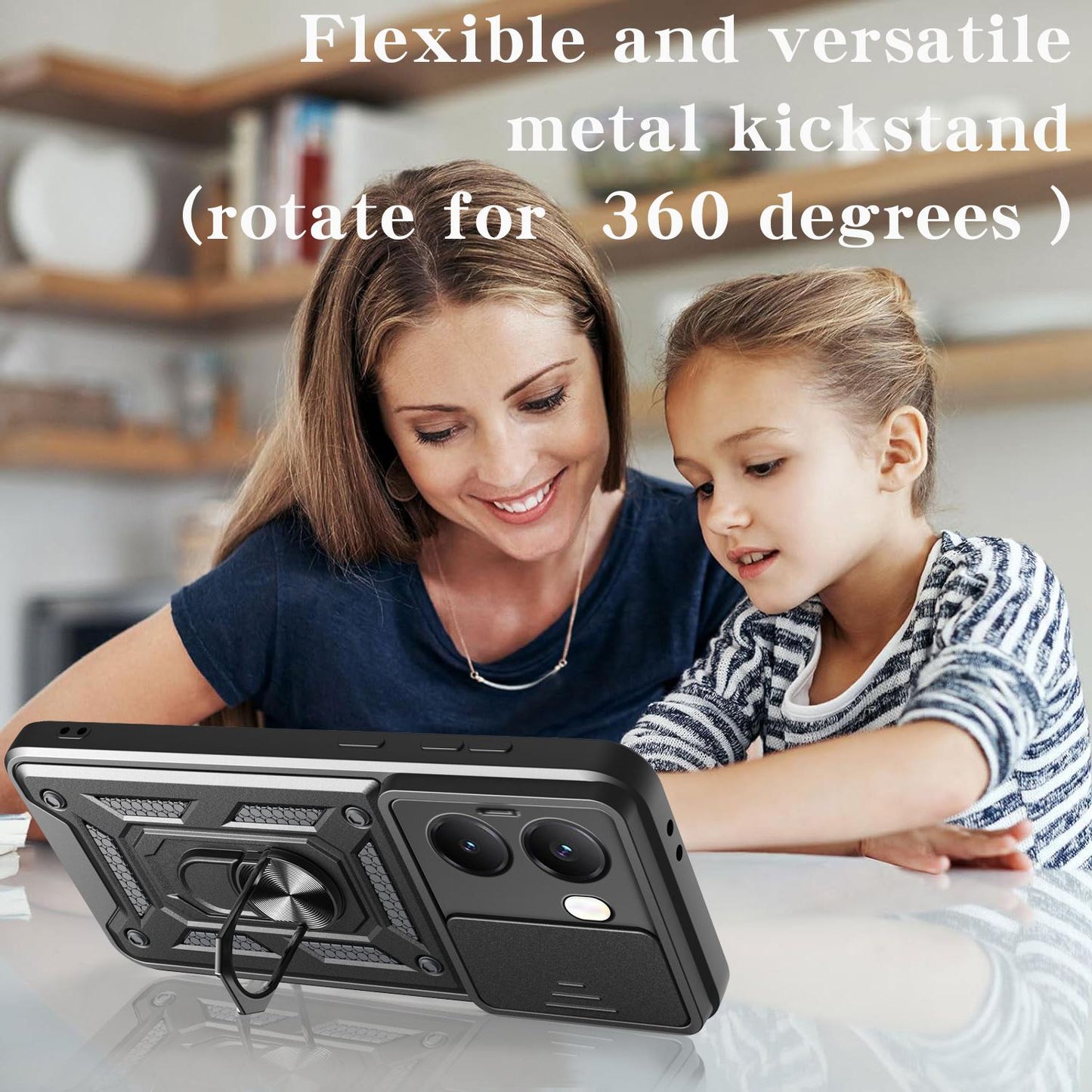 Xiaomi Poco X7 Pro 5G Sliding Camera Cover Magnetic Ring Stand Shockproof TPU + PC Protective Phone Case