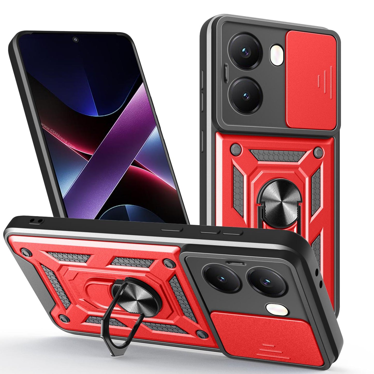 Xiaomi Poco X7 Pro 5G Sliding Camera Cover Magnetic Ring Stand Shockproof TPU + PC Protective Phone Case