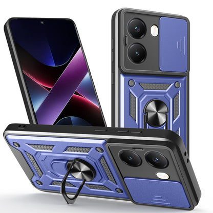 Xiaomi Poco X7 Pro 5G Sliding Camera Cover Magnetic Ring Stand Shockproof TPU + PC Protective Phone Case