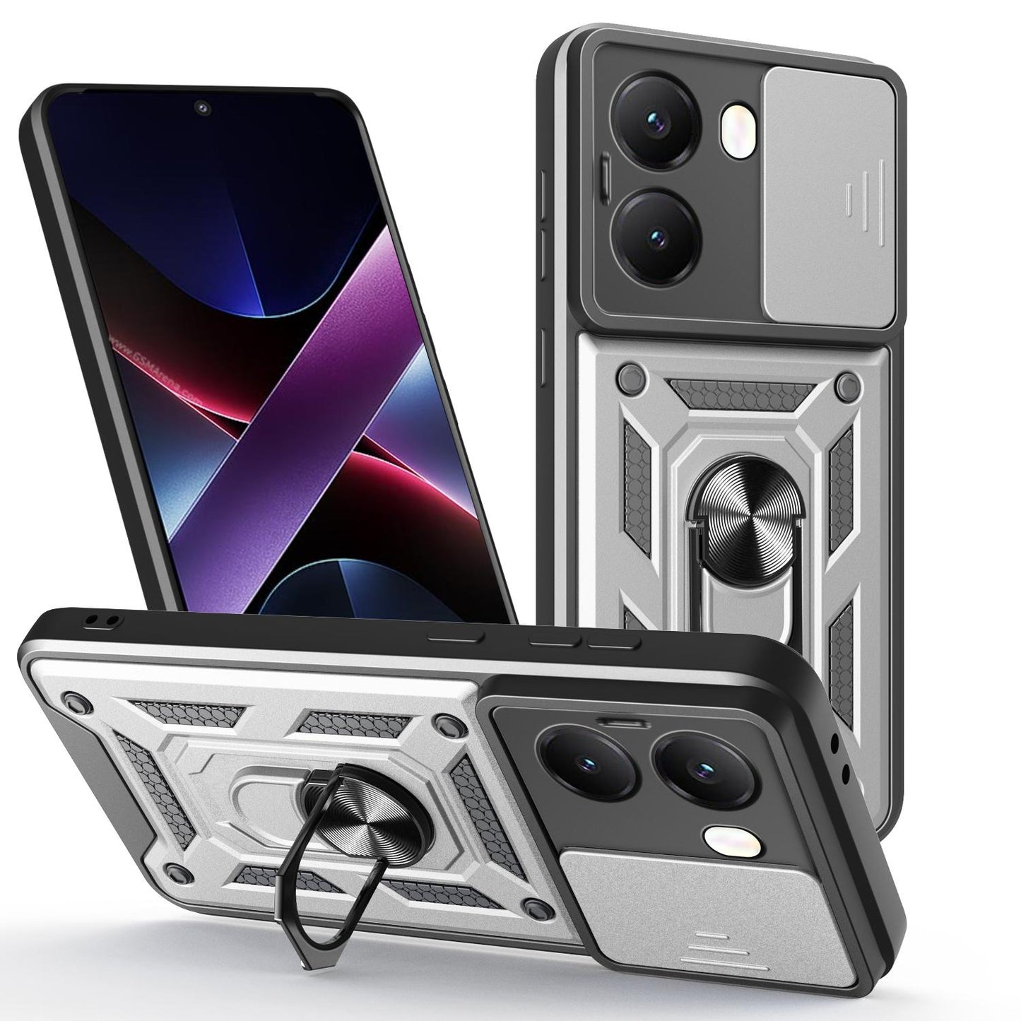 Xiaomi Poco X7 Pro 5G Sliding Camera Cover Magnetic Ring Stand Shockproof TPU + PC Protective Phone Case