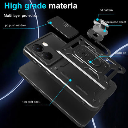 Xiaomi Poco X7 Pro 5G Sliding Camera Cover Magnetic Ring Stand Shockproof TPU + PC Protective Phone Case