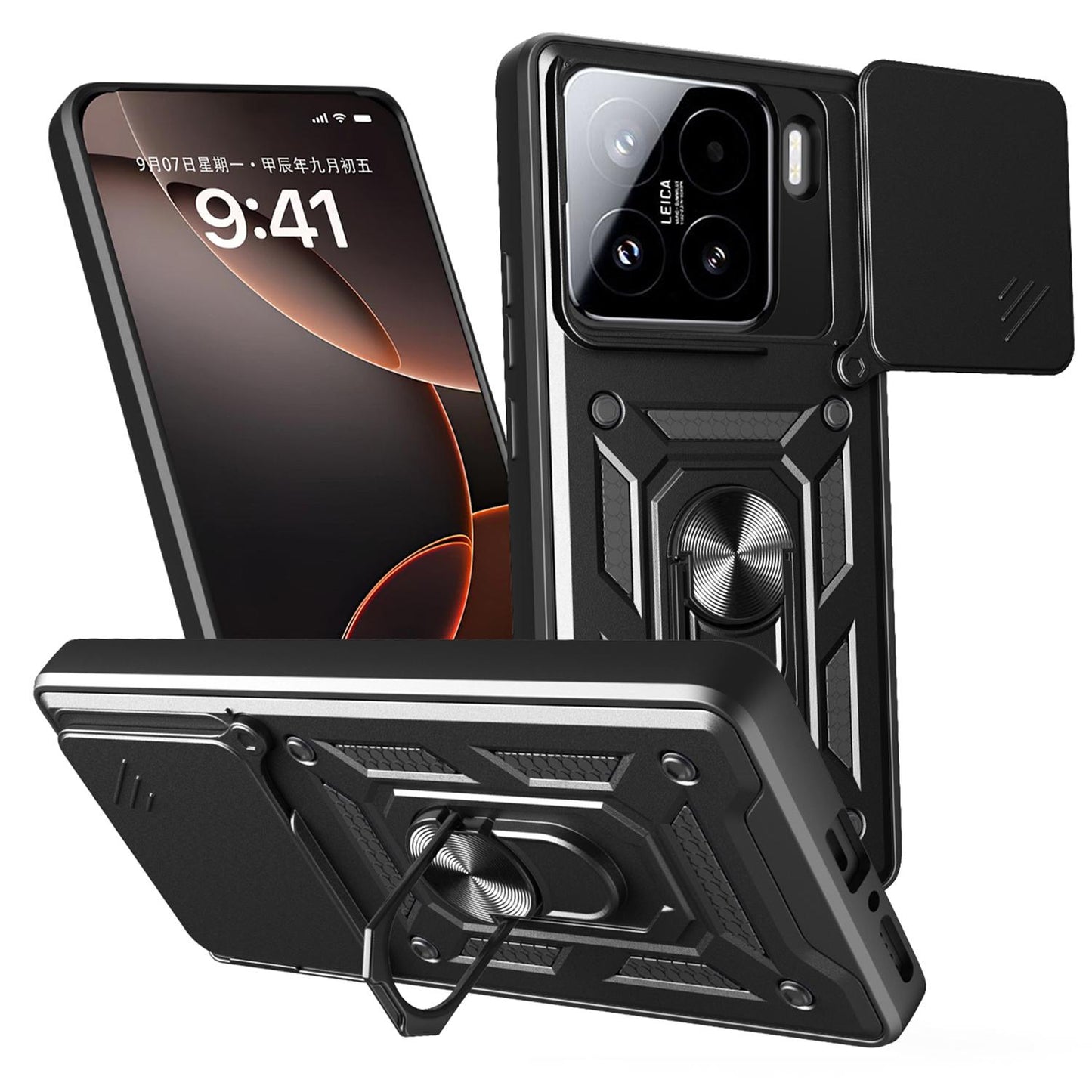Xiaomi 15 Sliding Camera Cover Magnetic Ring Stand Shockproof TPU + PC Protective Phone Case