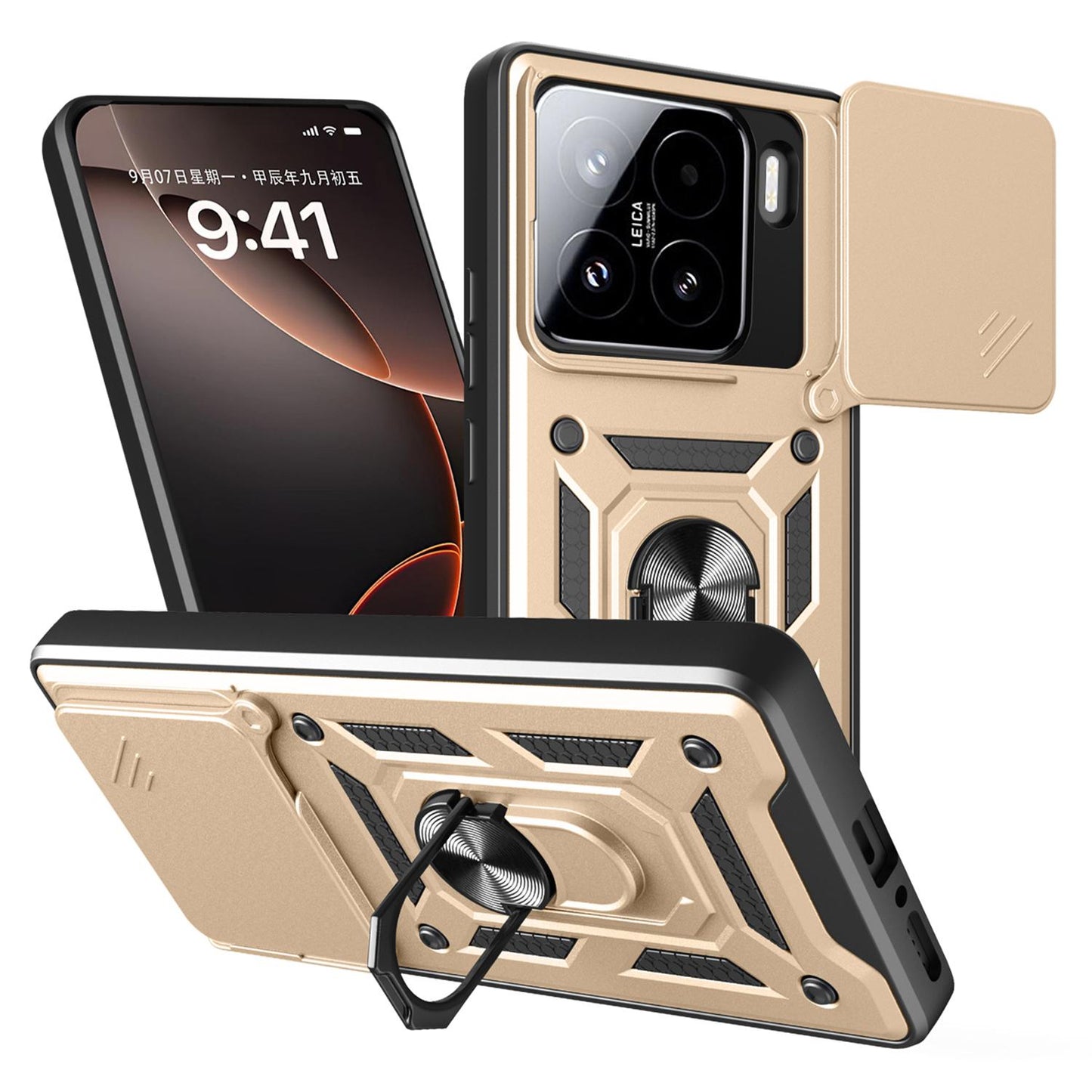 Xiaomi 15 Sliding Camera Cover Magnetic Ring Stand Shockproof TPU + PC Protective Phone Case