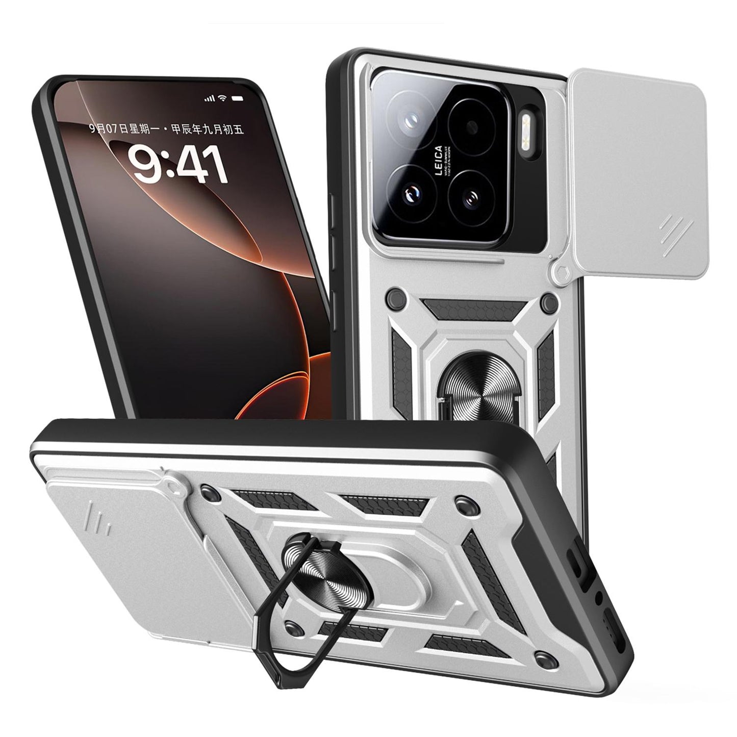 Xiaomi 15 Sliding Camera Cover Magnetic Ring Stand Shockproof TPU + PC Protective Phone Case