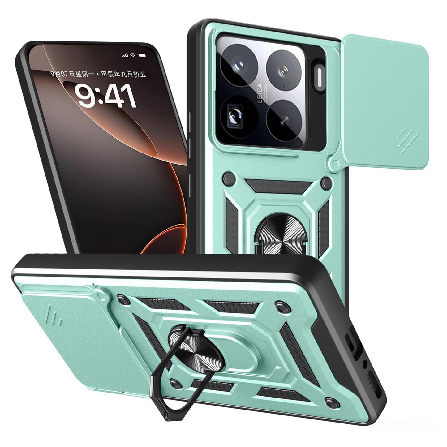 Xiaomi 15 Pro Sliding Camera Cover Magnetic Ring Stand Shockproof TPU + PC Protective Phone Case