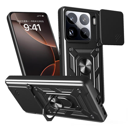 Xiaomi 15 Pro Sliding Camera Cover Magnetic Ring Stand Shockproof TPU + PC Protective Phone Case