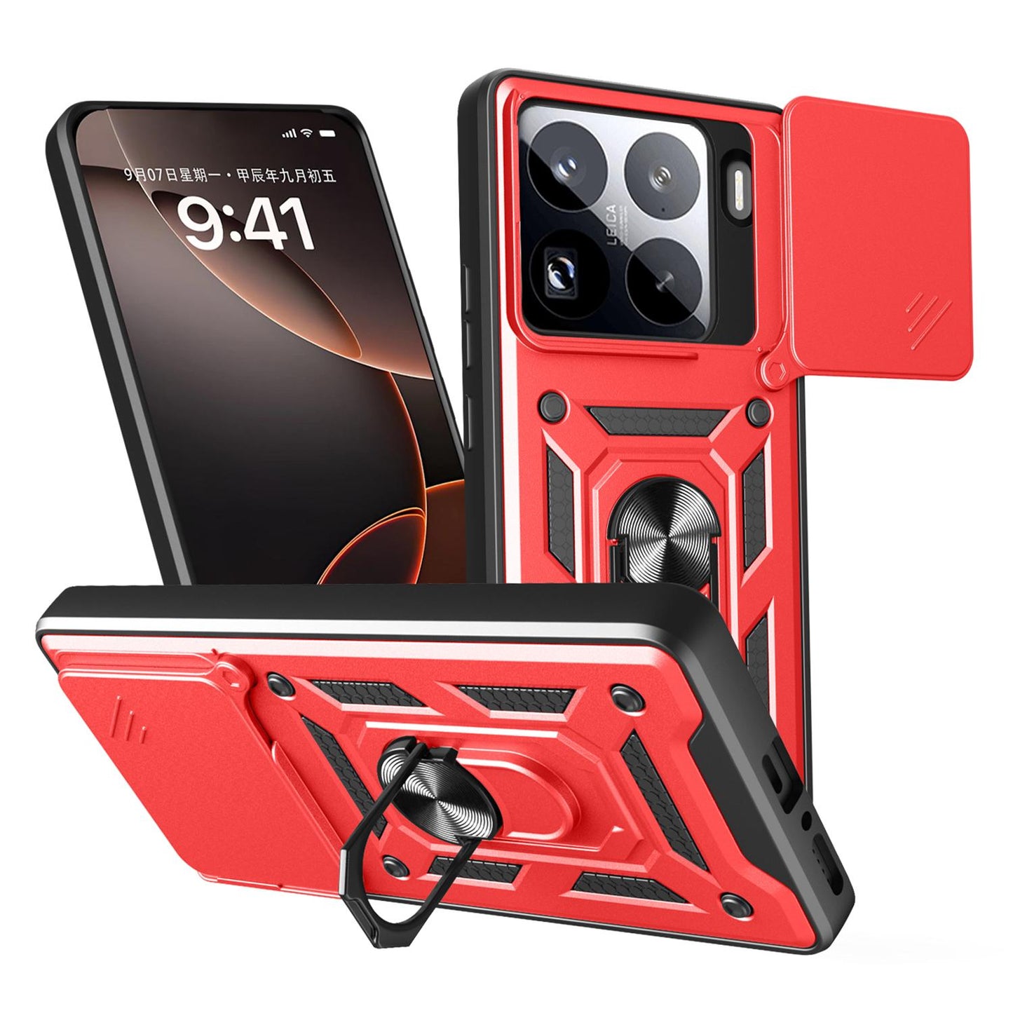 Xiaomi 15 Pro Sliding Camera Cover Magnetic Ring Stand Shockproof TPU + PC Protective Phone Case