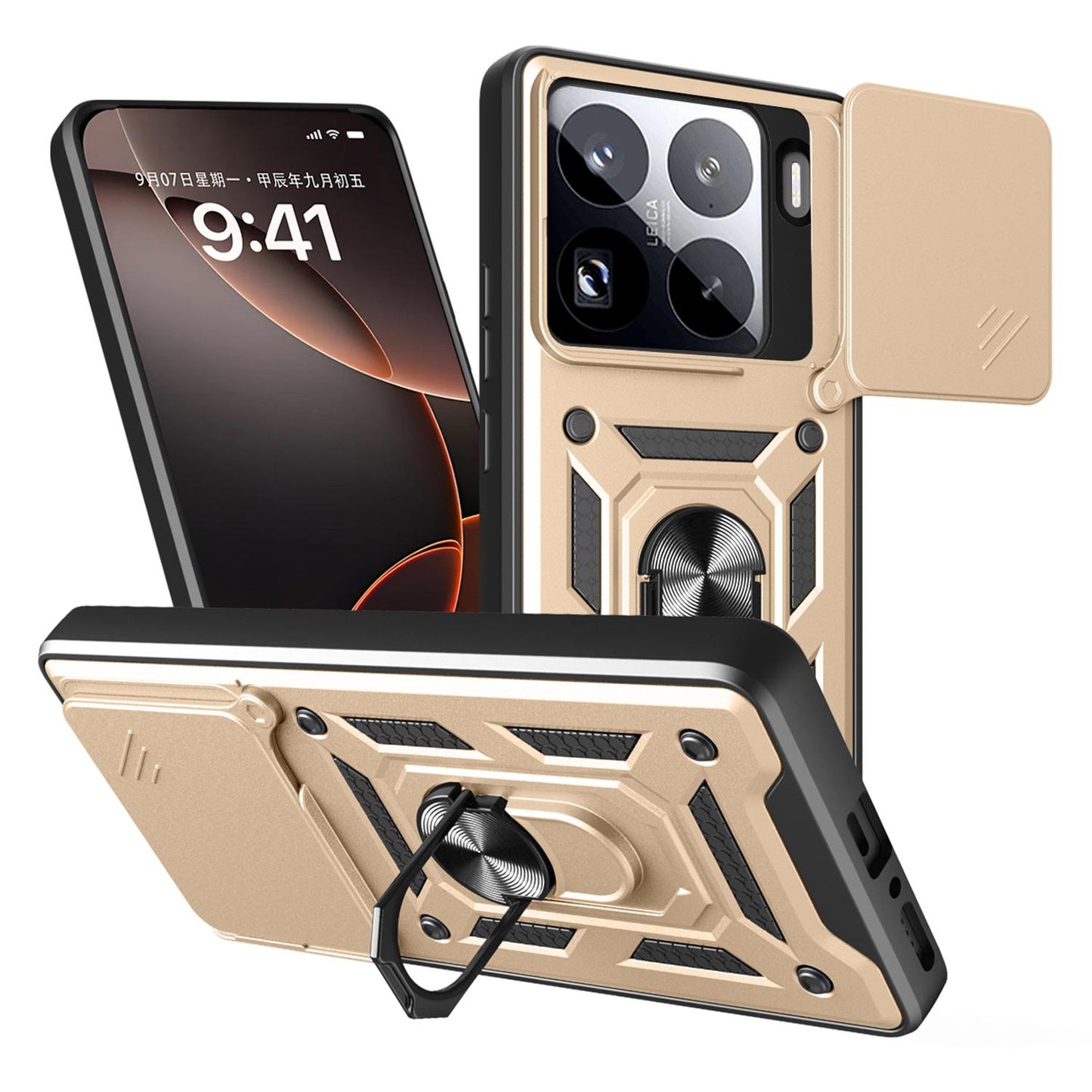 Xiaomi 15 Pro Sliding Camera Cover Magnetic Ring Stand Shockproof TPU + PC Protective Phone Case