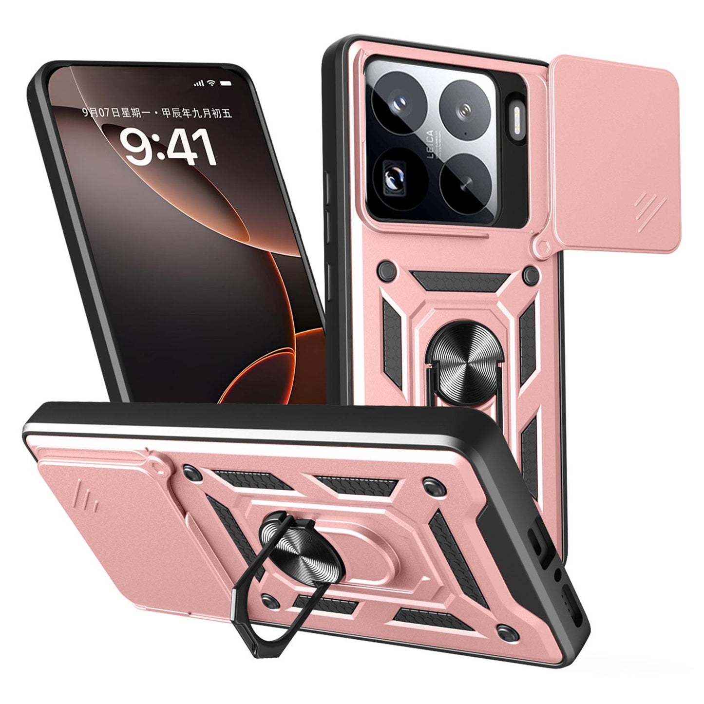 Xiaomi 15 Pro Sliding Camera Cover Magnetic Ring Stand Shockproof TPU + PC Protective Phone Case
